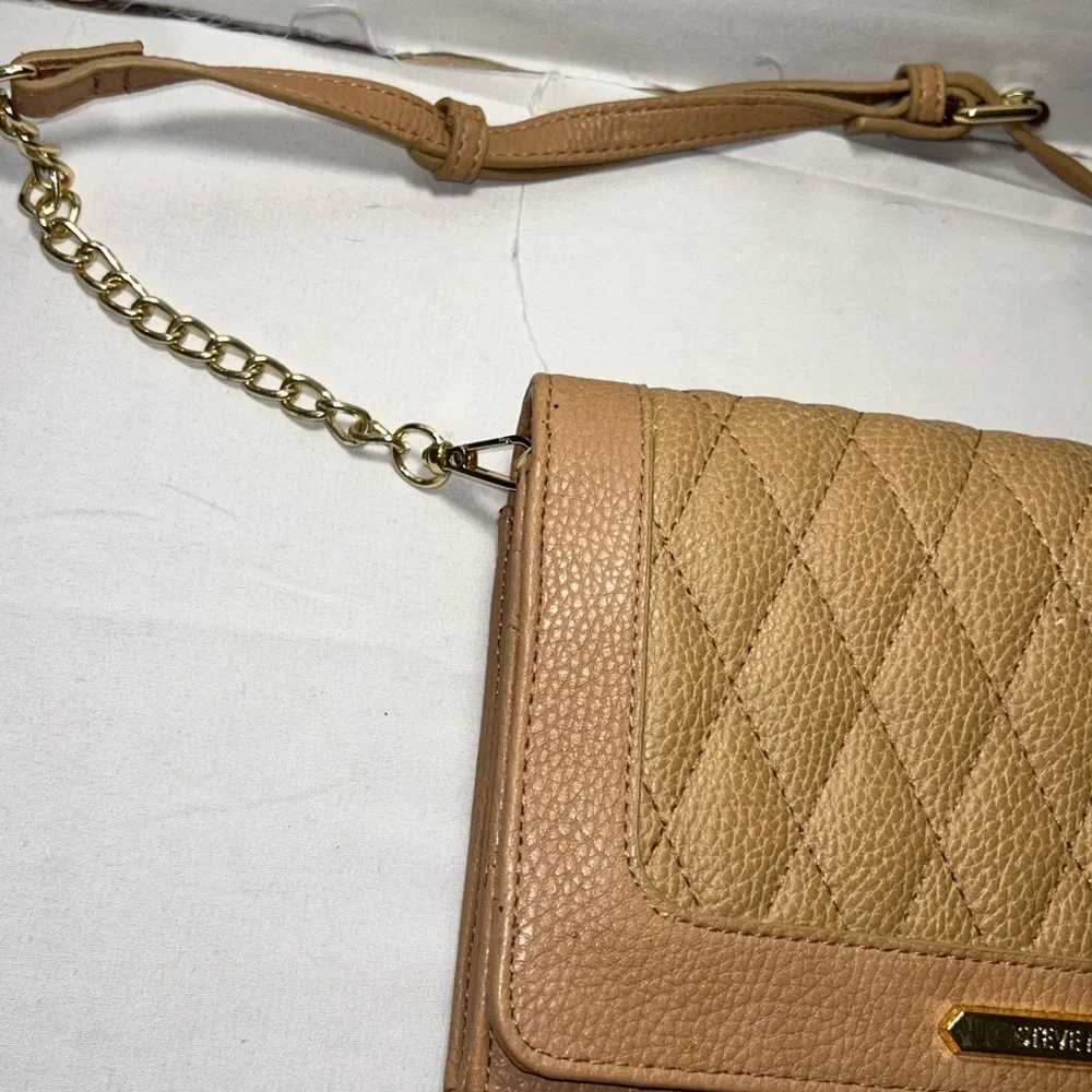 Steve Madden Purse Tan Quilted Women's cross body Bag gold chain strap
